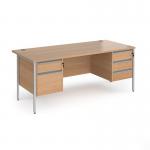 Contract 25 straight desk with 2 and 3 drawer pedestals and silver H-Frame leg 1800mm x 800mm - beech top CH18S23-S-B
