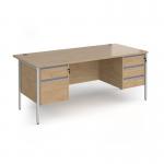 Contract 25 straight desk with 2 and 3 drawer pedestals and silver H-Frame leg 1800mm x 800mm - kendal oak top CH18S23-S-KO