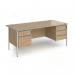 Contract 25 straight desk with 2 and 3 drawer pedestals and silver H-Frame leg 1800mm x 800mm - kendal oak top CH18S23-S-KO