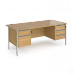 Contract 25 straight desk with 2 and 3 drawer pedestals and silver H-Frame leg 1800mm x 800mm - oak top CH18S23-S-O