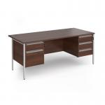 Contract 25 straight desk with 2 and 3 drawer pedestals and silver H-Frame leg 1800mm x 800mm - walnut top CH18S23-S-W