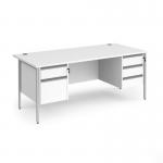 Contract 25 straight desk with 2 and 3 drawer pedestals and silver H-Frame leg 1800mm x 800mm - white top CH18S23-S-WH
