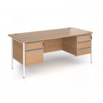 Contract 25 straight desk with 2 and 3 drawer pedestals and white H-Frame leg 1800mm x 800mm - beech top CH18S23-WH-B