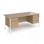 Contract 25 straight desk with 2 and 3 drawer pedestals and white H-Frame leg 1800mm x 800mm - kendal oak top CH18S23-WH-KO