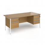 Contract 25 straight desk with 2 and 3 drawer pedestals and white H-Frame leg 1800mm x 800mm - oak top CH18S23-WH-O