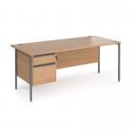 Contract 25 straight desk with 2 drawer pedestal and graphite H-Frame leg 1800mm x 800mm - beech top CH18S2-G-B