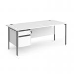 Contract 25 straight desk with 2 drawer pedestal and graphite H-Frame leg 1800mm x 800mm - white top CH18S2-G-WH