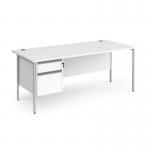 Contract 25 straight desk with 2 drawer pedestal and silver H-Frame leg 1800mm x 800mm - white top CH18S2-S-WH