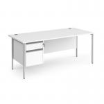 Contract 25 straight desk with 2 drawer pedestal and silver H-Frame leg 1800mm x 800mm - white top CH18S2-S-WH