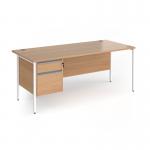 Contract 25 straight desk with 2 drawer pedestal and white H-Frame leg 1800mm x 800mm - beech top CH18S2-WH-B