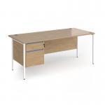 Contract 25 straight desk with 2 drawer pedestal and white H-Frame leg 1800mm x 800mm - kendal oak top CH18S2-WH-KO