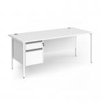 Contract 25 straight desk with 2 drawer pedestal and white H-Frame leg 1800mm x 800mm - white top CH18S2-WH-WH