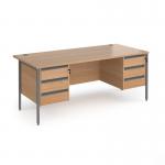 Contract 25 straight desk with 3 and 3 drawer pedestals and graphite H-Frame leg 1800mm x 800mm - beech top CH18S33-G-B