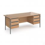 Contract 25 straight desk with 3 and 3 drawer pedestals and graphite H-Frame leg 1800mm x 800mm - beech top
