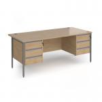 Contract 25 straight desk with 3 and 3 drawer pedestals and graphite H-Frame leg 1800mm x 800mm - kendal oak top CH18S33-G-KO