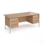 Contract 25 straight desk with 3 and 3 drawer pedestals and silver H-Frame leg 1800mm x 800mm - beech top CH18S33-S-B