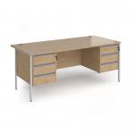Contract 25 straight desk with 3 and 3 drawer pedestals and silver H-Frame leg 1800mm x 800mm - kendal oak top CH18S33-S-KO