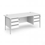 Contract 25 straight desk with 3 and 3 drawer pedestals and silver H-Frame leg 1800mm x 800mm - white top CH18S33-S-WH