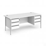 Contract 25 straight desk with 3 and 3 drawer pedestals and silver H-Frame leg 1800mm x 800mm - white top CH18S33-S-WH