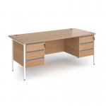 Contract 25 straight desk with 3 and 3 drawer pedestals and white H-Frame leg 1800mm x 800mm - beech top CH18S33-WH-B