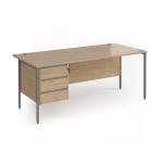 Contract 25 straight desk with 3 drawer pedestal and graphite H-Frame leg 1800mm x 800mm - kendal oak top CH18S3-G-KO
