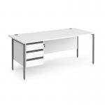 Contract 25 straight desk with 3 drawer pedestal and graphite H-Frame leg 1800mm x 800mm - white top CH18S3-G-WH