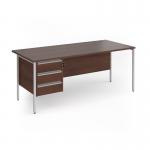 Contract 25 straight desk with 3 drawer pedestal and silver H-Frame leg 1800mm x 800mm - walnut top CH18S3-S-W