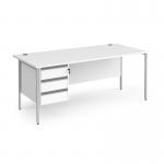 Contract 25 straight desk with 3 drawer pedestal and silver H-Frame leg 1800mm x 800mm - white top CH18S3-S-WH