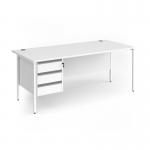 Contract 25 straight desk with 3 drawer pedestal and white H-Frame leg 1800mm x 800mm - white top CH18S3-WH-WH