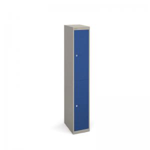Image of Bisley lockers with 2 doors 457mm deep - grey with blue doors CLK182B