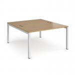 Connex starter units back to back 1400mm x 1600mm - white frame, oak top CO1416-SB-WH-O