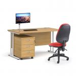 Bundle deal - Maestro 25 straight 1400mm desk in oak with white frame/ 3 drawer pedestal/ Luna white monitor arm and Vantage V100 chair in burgundy