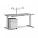 Elev8 Mono straight sit-stand desk 1600mm - silver frame, grey oak top with matching double monitor arm, steel pedestal and cable tray COMBEV1-S-GO