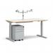 Elev8 Mono straight sit-stand desk 1600mm - silver frame, white top with oak edge with matching double monitor arm, steel pedestal and cable tray COMBEV1-S-WO