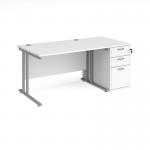 Maestro 25 straight desk 1200mm x 800mm with silver cantilever leg frame and desk end pedestal - white COMBO-H02