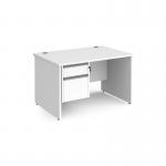 Contract 25 straight desk with 2 drawer silver pedestal and panel leg 1200mm x 800mm - white CP12S2-S-WH
