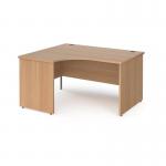 Contract 25 left hand ergonomic desk with panel ends and silver corner leg 1400mm - beech
