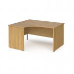 Contract 25 left hand ergonomic desk with panel ends and silver corner leg 1400mm - oak