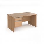 Contract 25 straight desk with 2 drawer silver pedestal and panel leg 1400mm x 800mm - beech CP14S2-S-B