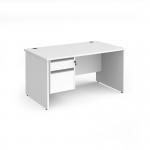 Contract 25 straight desk with 2 drawer silver pedestal and panel leg 1400mm x 800mm - white CP14S2-S-WH