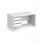 Contract 25 straight desk with 3 drawer silver pedestal and panel leg 1400mm x 800mm - white CP14S3-S-WH