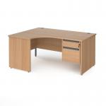 Contract 25 left hand ergonomic desk with 2 drawer graphite pedestal and panel leg 1600mm - beech CP16EL2-G-B