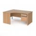 Contract 25 left hand ergonomic desk with 2 drawer graphite pedestal and panel leg 1600mm - beech CP16EL2-G-B