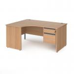 Contract 25 left hand ergonomic desk with 2 drawer graphite pedestal and panel leg 1600mm - beech CP16EL2-G-B