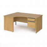 Contract 25 left hand ergonomic desk with 2 drawer graphite pedestal and panel leg 1600mm - oak