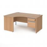 Contract 25 left hand ergonomic desk with 2 drawer silver pedestal and panel leg 1600mm - beech CP16EL2-S-B