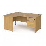 Contract 25 left hand ergonomic desk with 2 drawer silver pedestal and panel leg 1600mm - oak CP16EL2-S-O