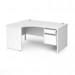 Contract 25 left hand ergonomic desk with 2 drawer silver pedestal and panel leg 1600mm - white CP16EL2-S-WH