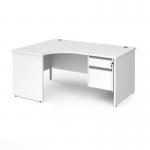 Contract 25 left hand ergonomic desk with 2 drawer silver pedestal and panel leg 1600mm - white CP16EL2-S-WH