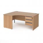 Contract 25 left hand ergonomic desk with 3 drawer graphite pedestal and panel leg 1600mm - beech CP16EL3-G-B
